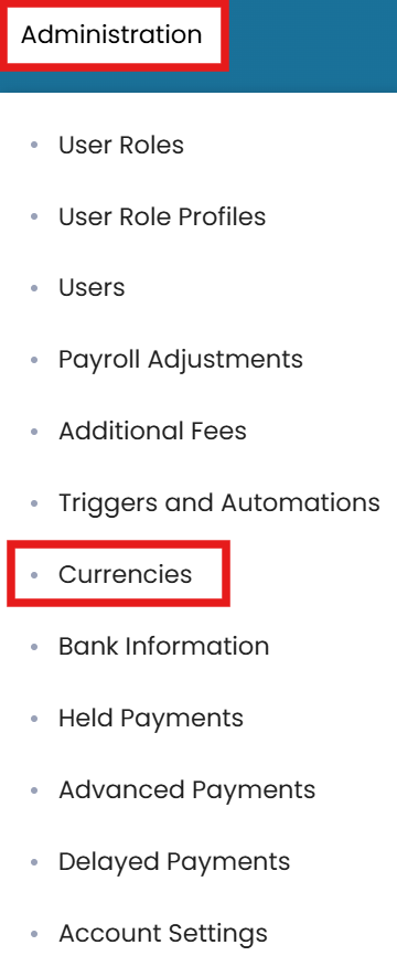 Administration → Currencies → New Currency
