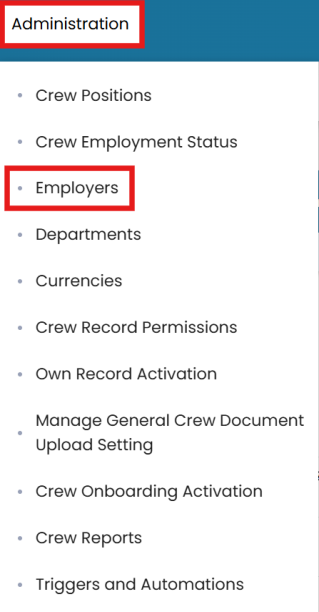 Administration tab with Employers selected
