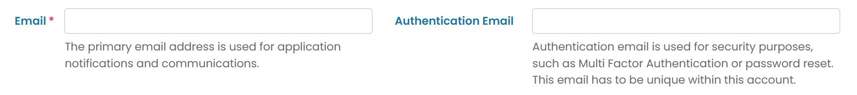 Set primary and authentication emails and assign a role