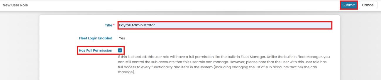 Name the role and set Full Permission if required