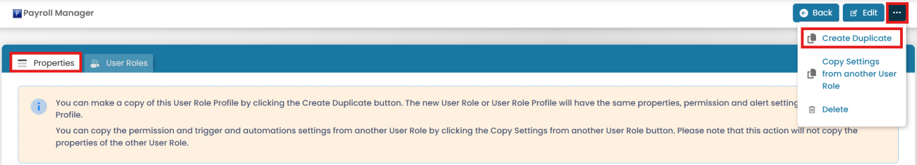 Duplicate the profile from Properties