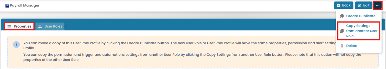 Copy settings from another user role
