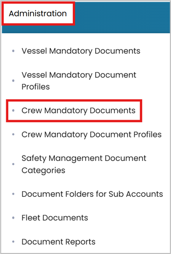 Administration → Crew Mandatory Documents