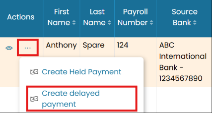 Create Delayed Payment from the Payroll Provider tab