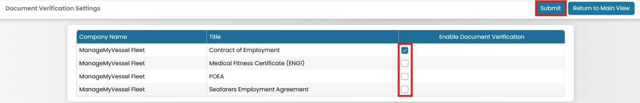 Administration → Document Verification Settings