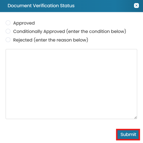 Change Verification Status, add a comment, Submit
