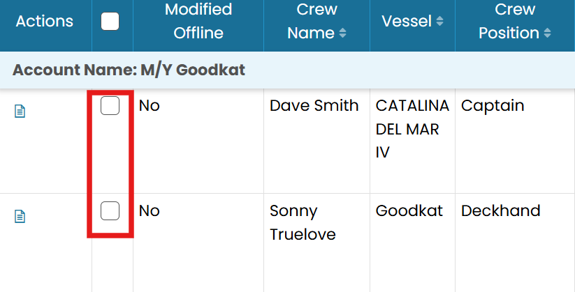 Select multiple crew with the checkboxes
