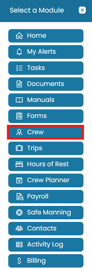 Open the Modules icon and select Crew