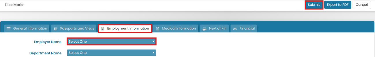 Select the employer under Employment Information