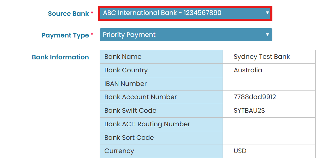 Select the Source Bank and Submit