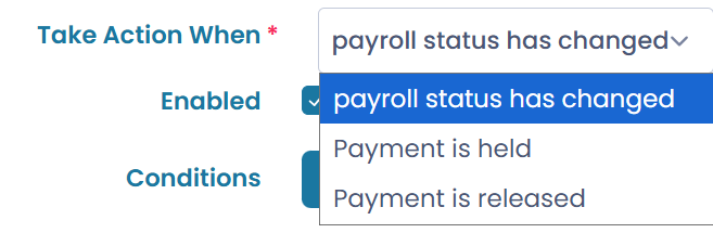 Choose the event under Take Action When
